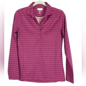 Greg Norman Small Womens Golf‎ Long Sleeve 1/4 Button Purple Stripes Collared